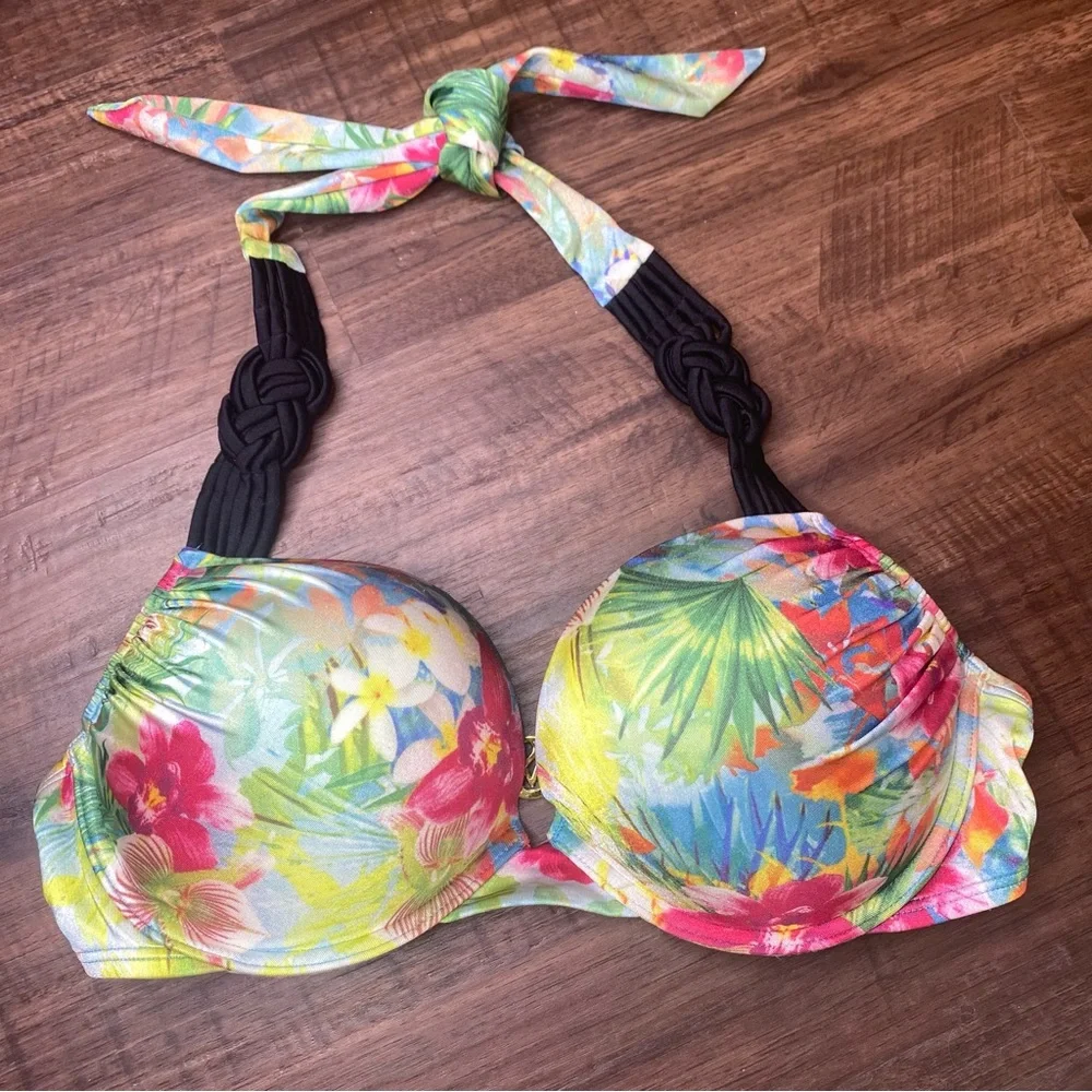 Victoria’s Secret Miraculous Bombshell Bikini Swim Top Tropical Push-up Size 36C - Picture 1 of 13